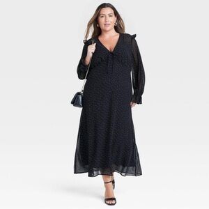 A new day Women's Long Sleeve Sheer Maxi Dress 
Color Black/White Polka Dots